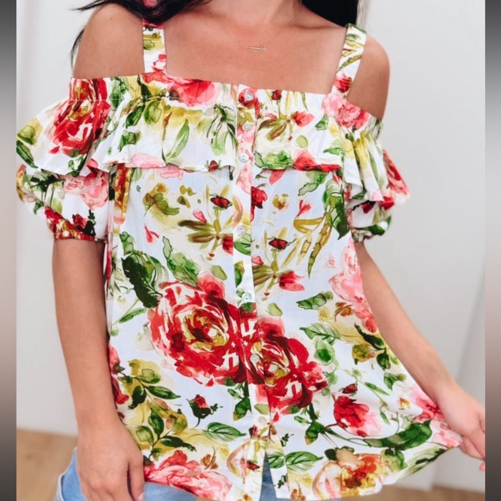 Doe & Rae Fall Floral Off-Shoulder Blouse